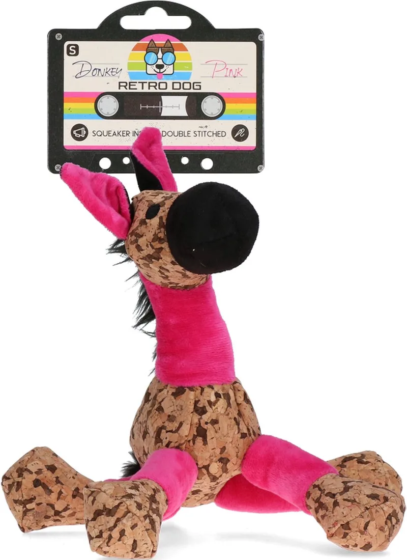 Retrodog Ezel - Honden speelgoed - Hondenknuffel met piep - Gerecycled materiaal - Maat S by Holland Animal Care in Pink – product photo