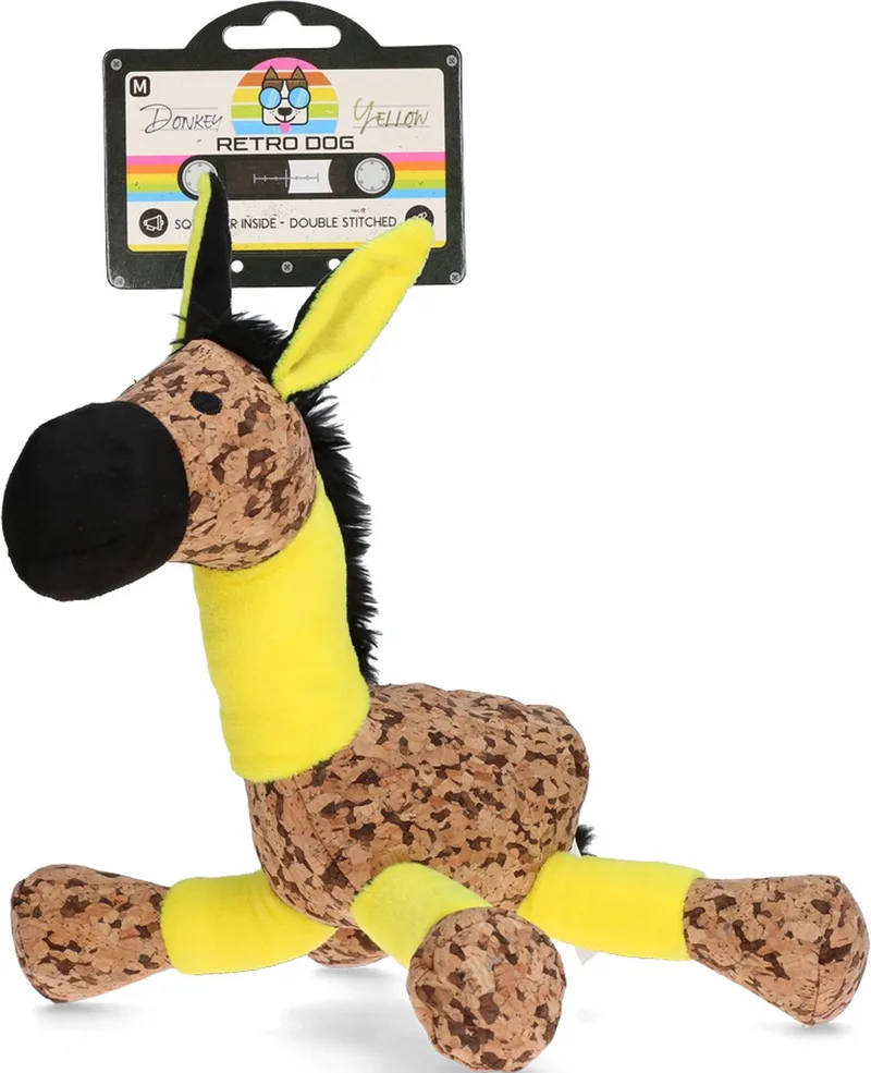 Retrodog Ezel - Honden speelgoed - Hondenknuffel met piep - Gerecycled materiaal - Maat M by Holland Animal Care in Yellow – product photo