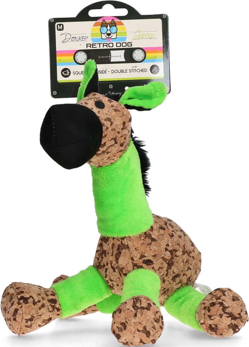 Retrodog Ezel - Honden speelgoed - Hondenknuffel met piep - Gerecycled materiaal - Maat S by Holland Animal Care in Green – product photo