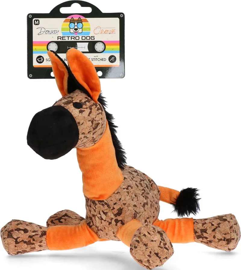 Retrodog Ezel - Honden speelgoed - Hondenknuffel met piep - Gerecycled materiaal - Maat S by Holland Animal Care in Orange – product photo
