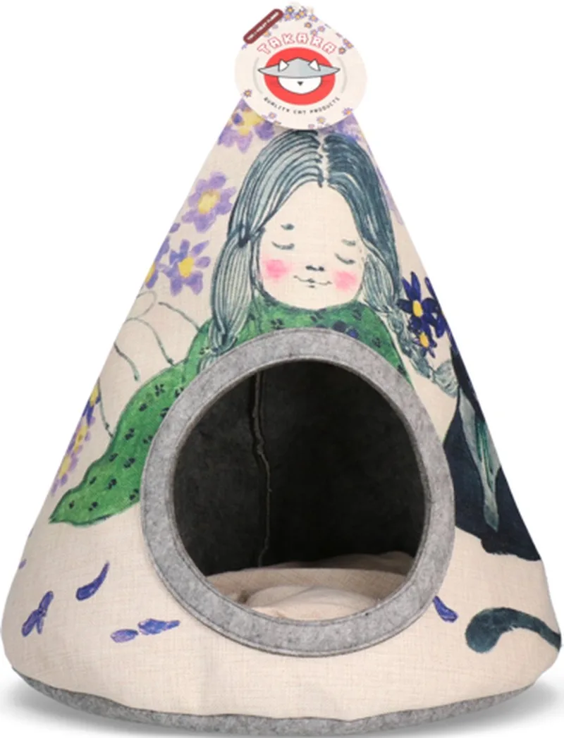Takara Tipi – Katten huisje – 42 x 56 cm - Katten Tip Tent – Katten tent – Kattenmand – Viooltjes Bloem von Holland Animal Care in Wit Violet – Produktfoto