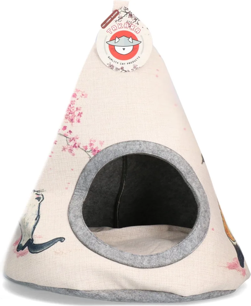 Takara Tipi – Katten huisje – 42 x 56 cm - Katten Tip Tent – Katten tent – Kattenmand – Kers Bloesem fra Holland Animal Care i Wit Cherry Blossom – produktbillede