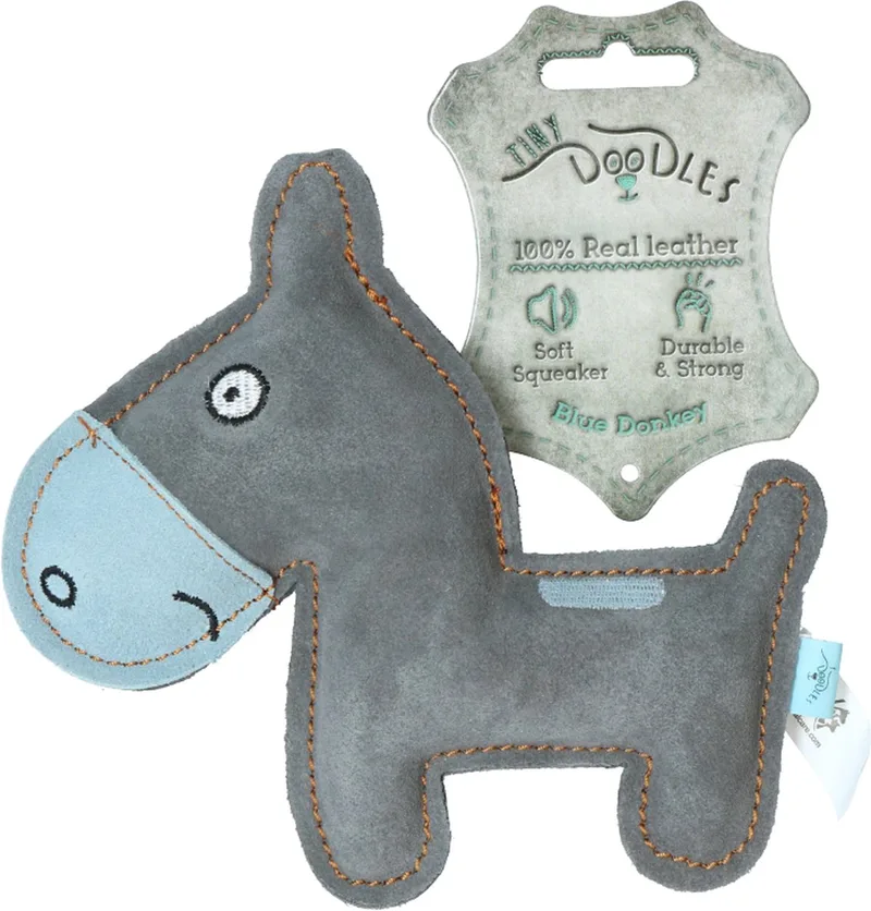 Tiny Doodles Doggy - 17 cm - Doodles Donkey - Hondenspeelgoed - Honden speeltje met piep by Holland Animal Care in Blue – product photo