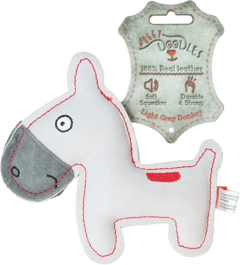 Tiny Doodles Doggy - Doodles Donkey - 17 cm - Hondenspeelgoed - Honden speeltje met piep - Lichtgrijs de Holland Animal Care en Blanc – photo produit