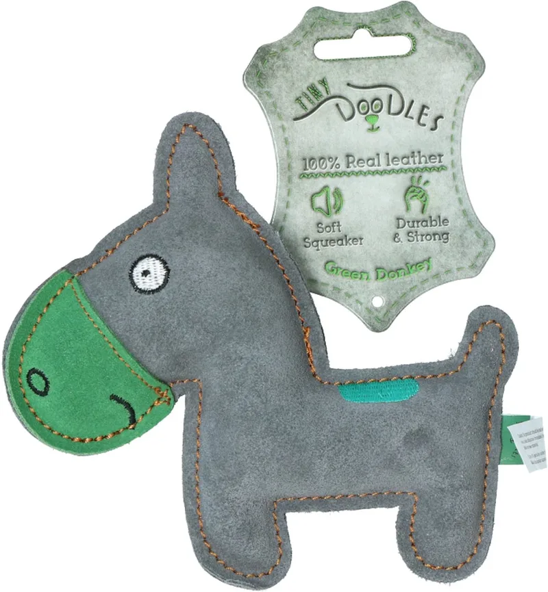 Tiny Doodles Doggy - Doodles Donkey - Hondenspeelgoed - Honden speeltje met piep - 17 cm de Holland Animal Care en Vert – photo produit