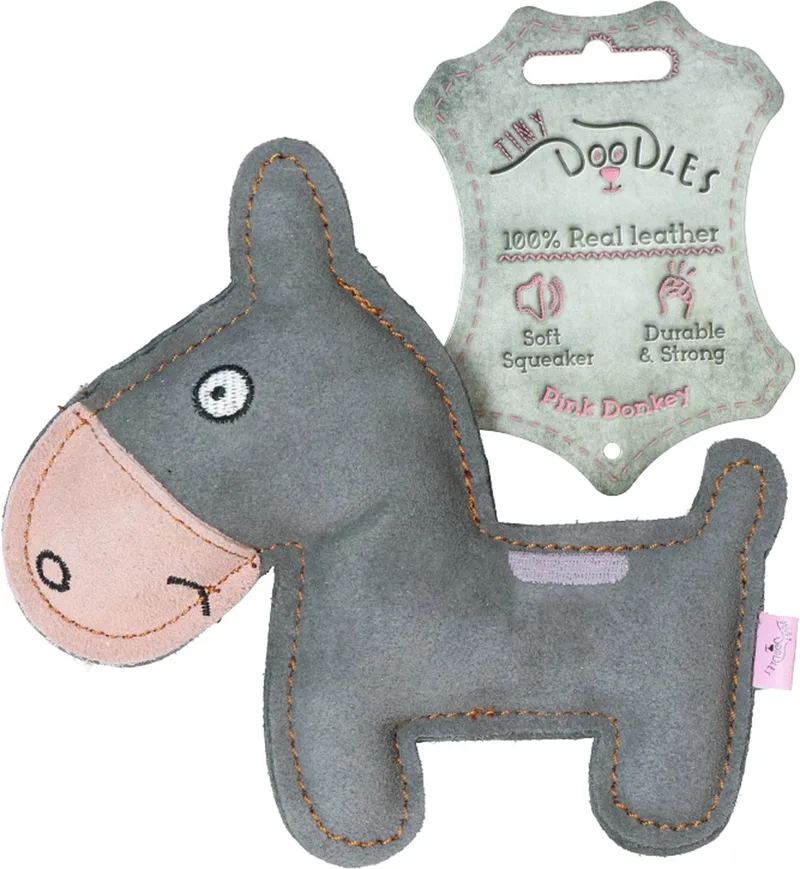 Tiny Doodles Doggy - Doodles Donkey - Hondenspeelgoed - Honden speeltje met piep - 17 cm by Holland Animal Care in Pink – product photo