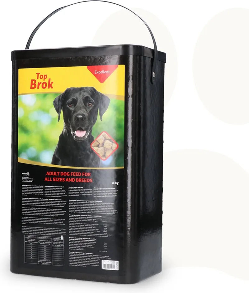 Topbrok Excellent ‘For all dogs’ – Hondenbrokken geschikt voor alle hondenrassen – Diervoeder ter ondersteuning van een glanzende vacht, gezonde huid en darmfunctie – Geschikt voor volwassen honden – 10 kg by Holland Animal Care – product photo