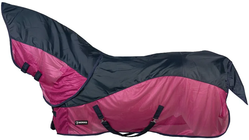 Combi Regen & Vliegendeken - Afneembare Hals - Navy Magenta - Maat 185 by Horka in Dark blue, Magenta – product photo