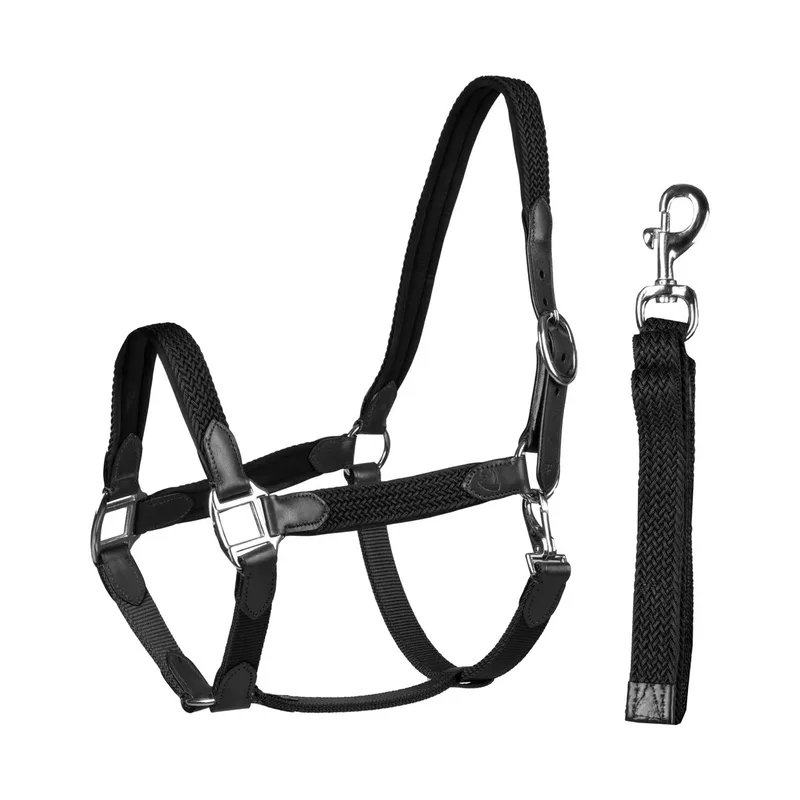 Halster Set Leer Met Gevlochten Nylon | Pony by Horka in Black – product photo