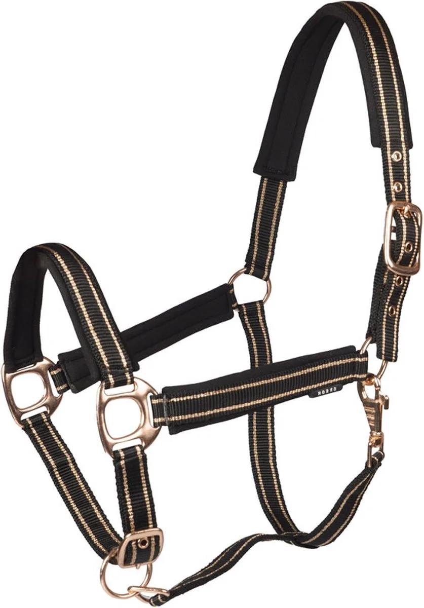 Halsterset Deluxe - Rosegoud - Pony von Horka in Schwarz – Produktfoto