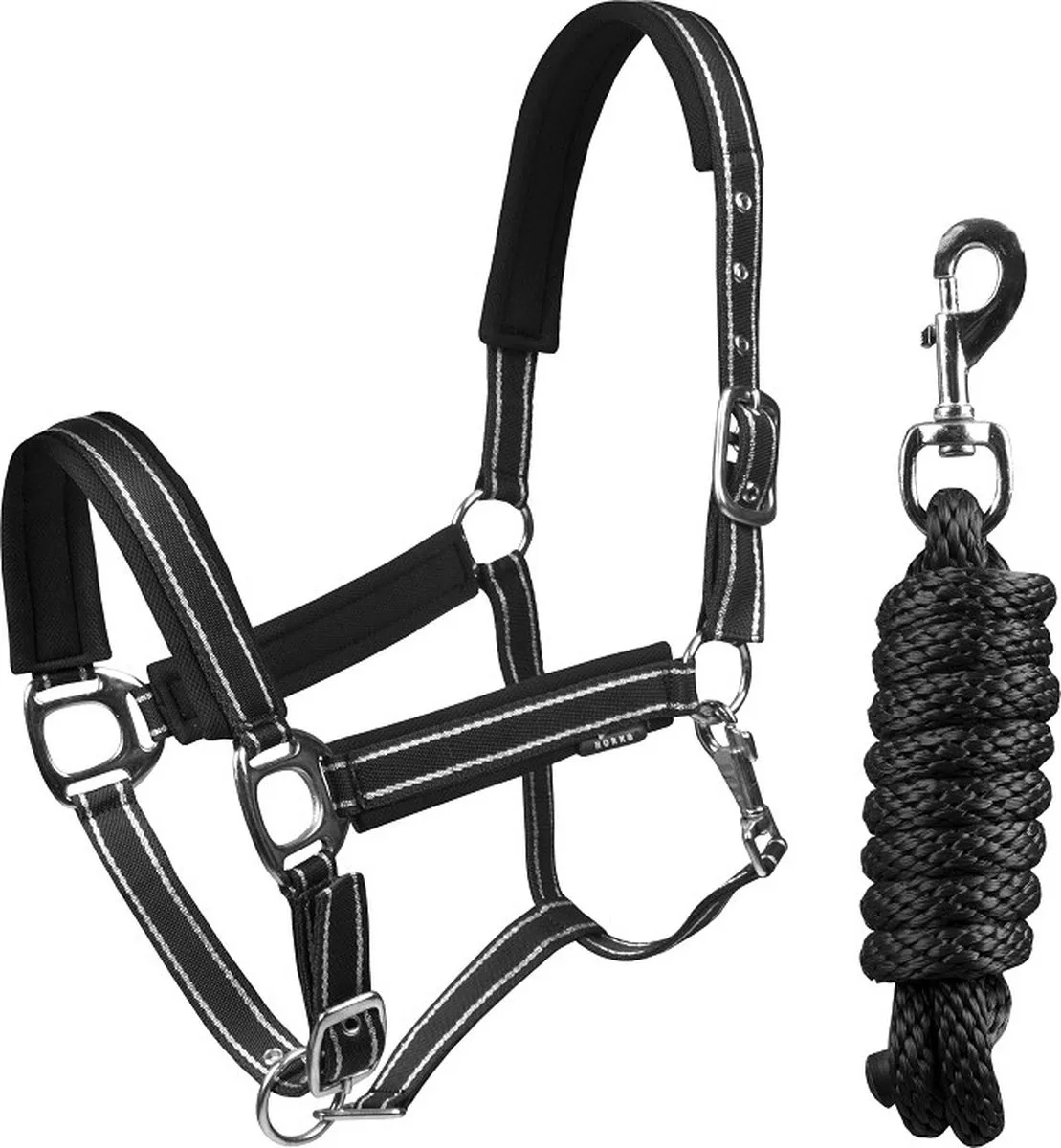 Halsterset Deluxe - Zwart Zilver - Cob de Horka en Noir, Argent – photo produit