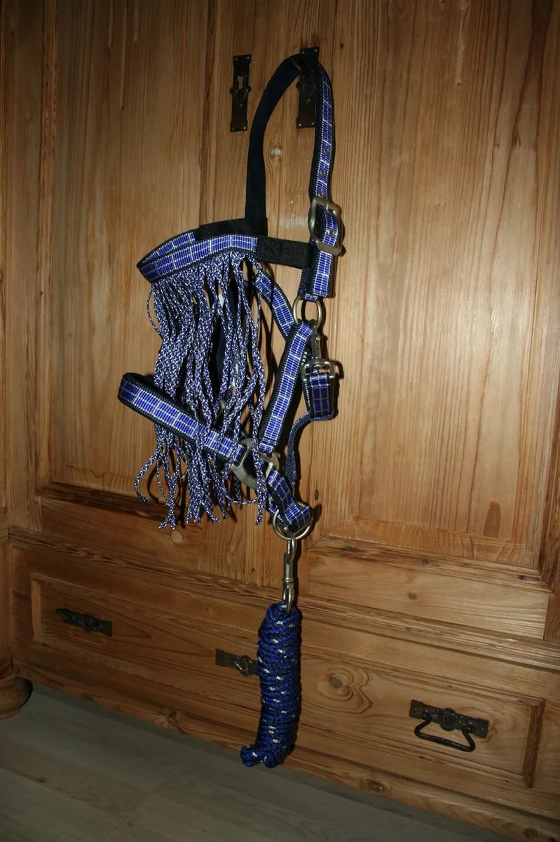 Halsterset Zari - met vliegenmasker en touw - cob de Horka en Bleu – photo produit