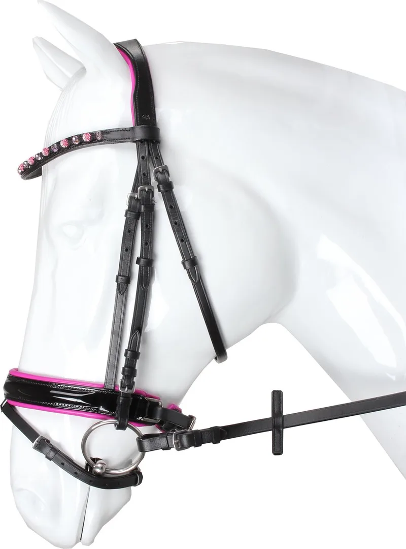 Hoofdstel Flamingo - pony van Horka in Zwart-roze – productfoto