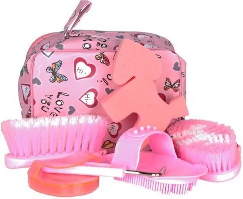 Poetstas Hearts - poetsset paardenpoetsen borstels borstelset paardenverzorging paardenverzorgingsset by Horka in Pink – product photo