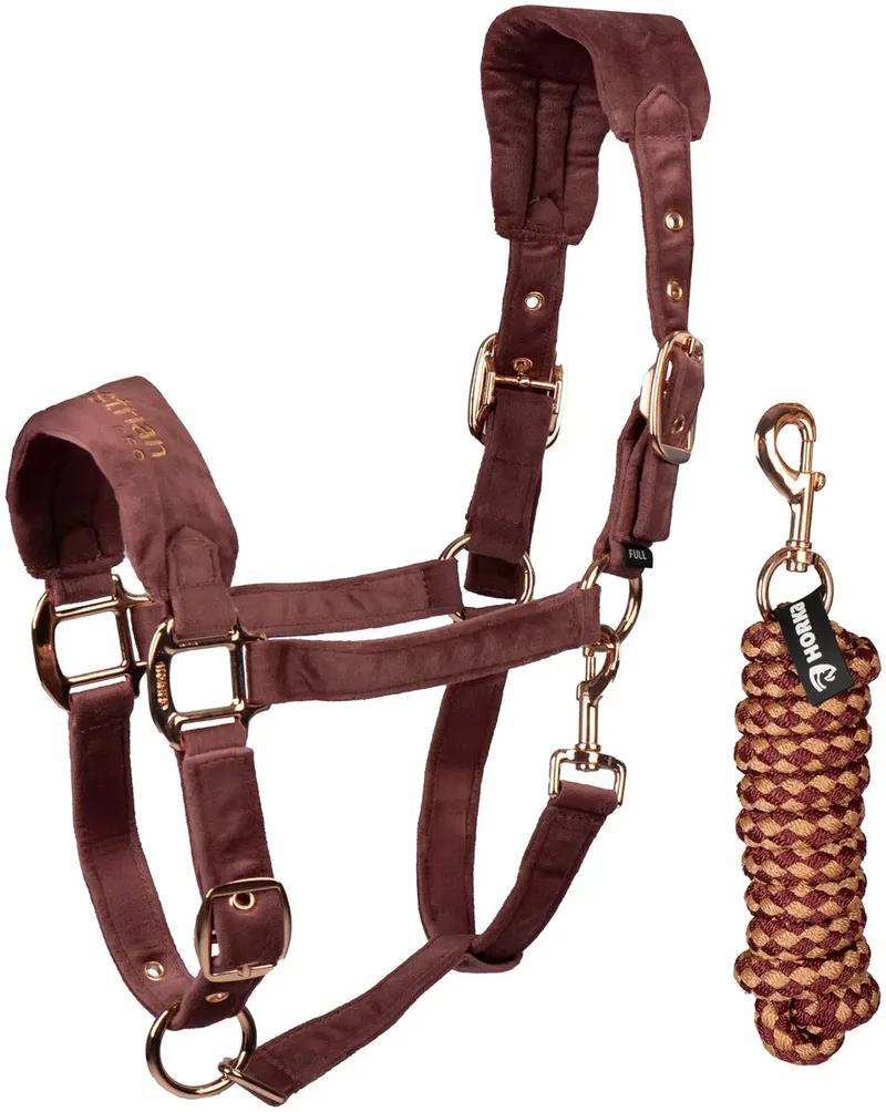 Zacht fluwelen hoofdstel en longe voor paarden HORKA de Horka en Deep ruby – photo produit