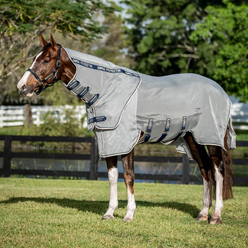 Rambo Protector Fieldsafe Plus Disc Vliegendeken 195 by Horseware in Dark blue, Silver – product photo