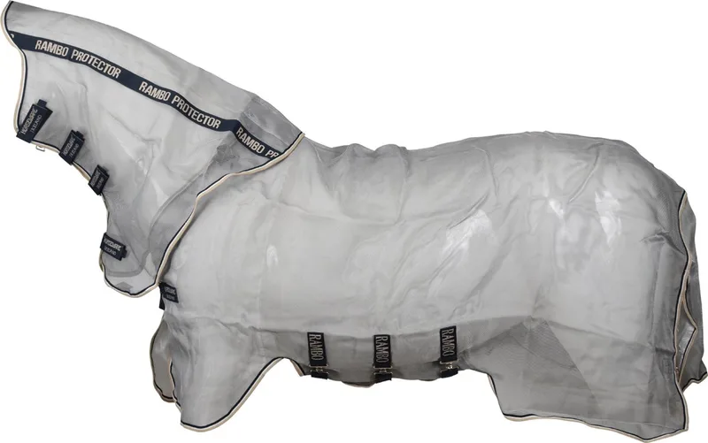 Vliegendeken Horseware Rambo Protector Met Hals - 155/206 de Horseware en Zilver-blauw – photo produit