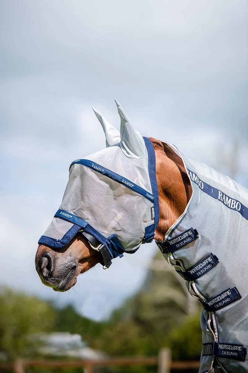 Vliegenmasker Horseware Rambo Plus Zilver-blauw - SHETLANDER de Horseware – photo produit