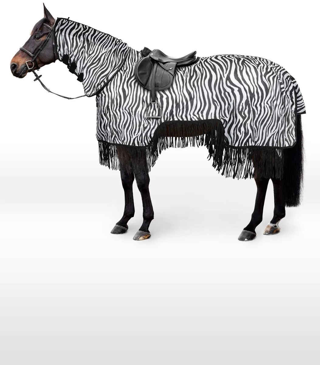 Defender uitrijdeken met franjes de Horze en Zebra – photo produit
