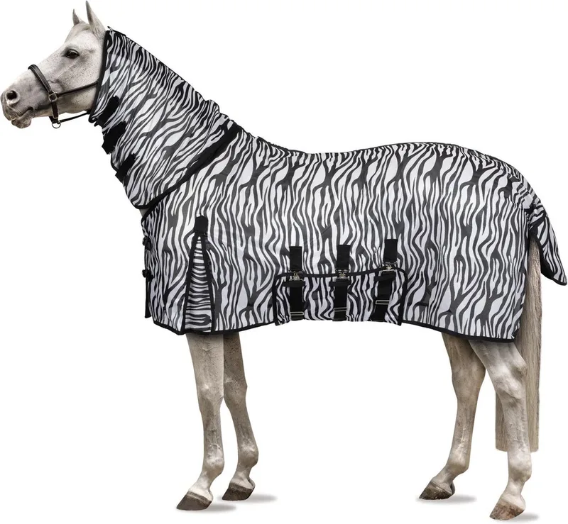 Defender vliegendeken met buikflap von Horze in Zebra – Produktfoto