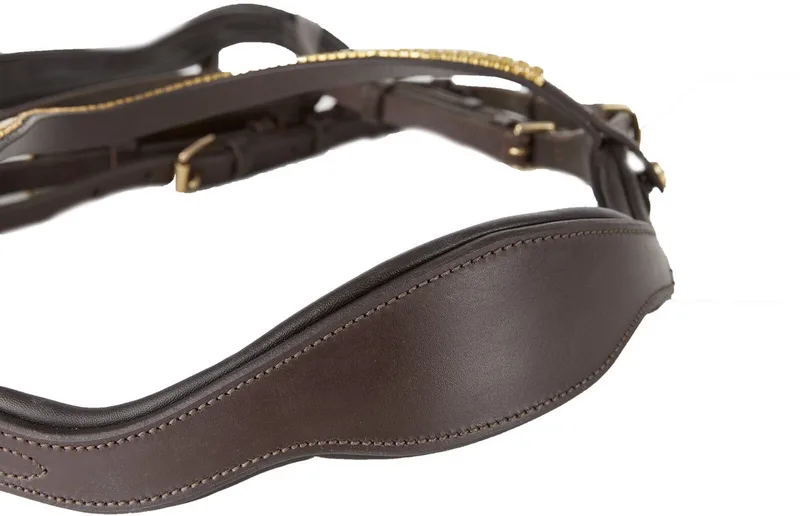 Highbury Anatomisch Hoofdstel met kristallen frontriem, Warmblut de Horze en Dark Brown – photo produit