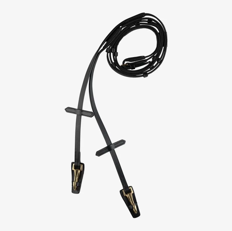 rubber geweven teugel - messing clips - pony by Horze in Black – product photo