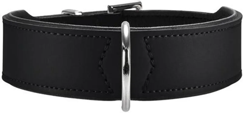 Halsband Basic 55 nikkel, hals 41-49 cm gecoat splitleer zwart/zwart de Hunter en Noir – photo produit