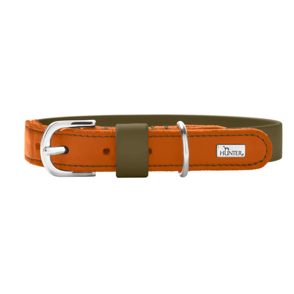 Halsband Wolmar BioThane® x leer kaki/oranje maat S: 45 cm lang, 19 mm brede hond van Hunter – productfoto