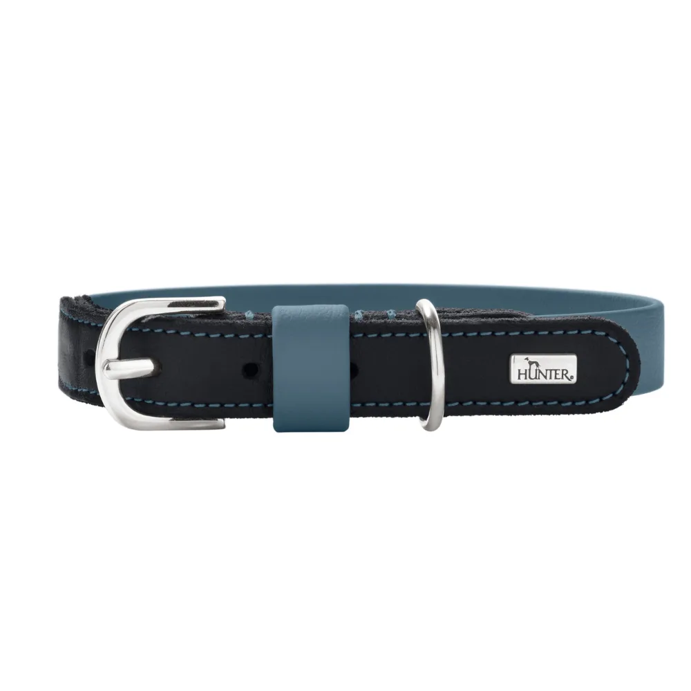 halsband Wolmar BioThane® x leer, rokerig blauw/zwart maat S: 45 cm lang, 19 mm brede hond van Hunter – productfoto