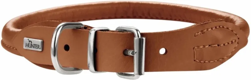 Hunter-halsband Ronde en zachte halsband met elandenpatroon | kleur 50 cm von Hunter in Cognac – Produktfoto