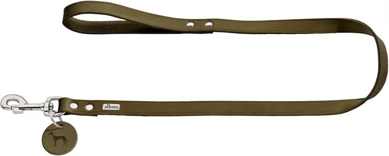 Looplijn Leder - Hondenriem - 100x2 cm by Hunter in Olijfgroen – product photo