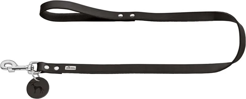 Looplijn Leder - Hondenriem - 110x1.3 cm by Hunter in Black – product photo