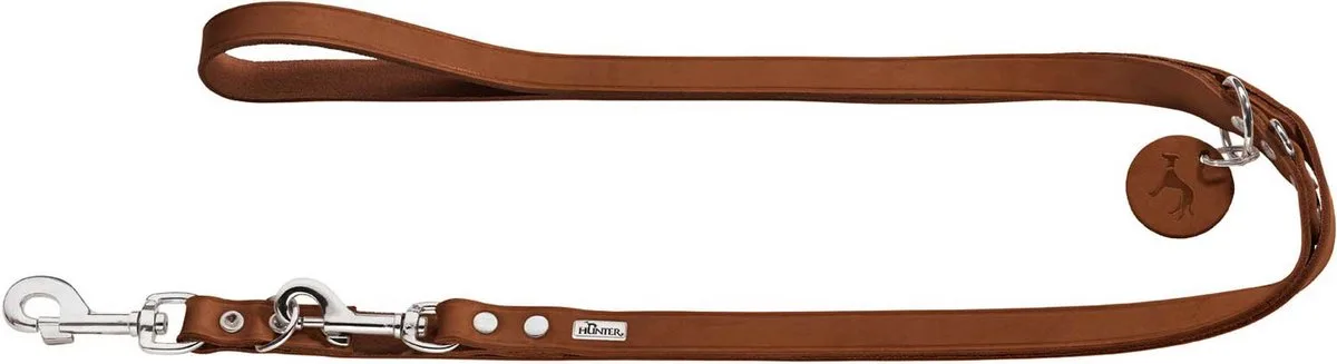 Verstelbare Looplijn Leder Cognac - Hondenriem - 200x1.3 cm de Hunter en Marron – photo produit