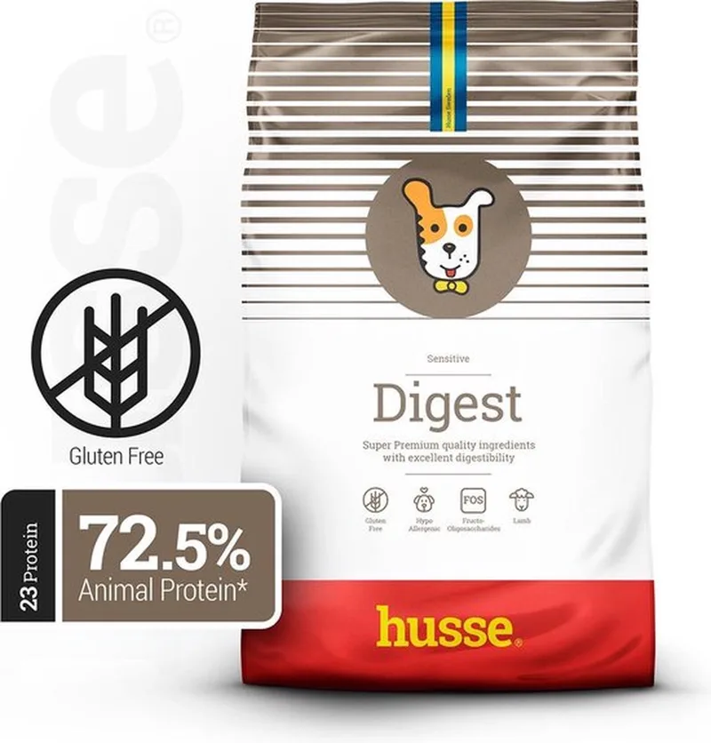 Digest - Lam en Rijst - Hypoallergeen Hondenvoer, Hondenvoeding Droog, Hondenbrokken Hypoallergenic - 2 x 2 kg von Husse – Produktfoto