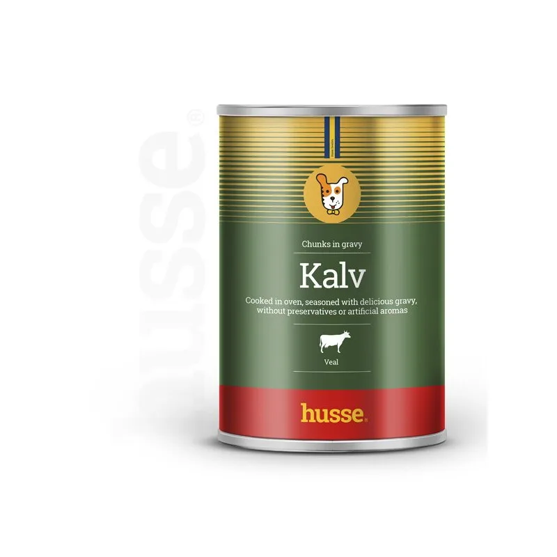 Kalb Stückchen 12 Dosen je 1.275 kg (15.3 kg) | Ausgewogene Mahlzeit mit zusätzlichen Vitaminen & Mineralstoffen von Husse in Regular – Produktfoto
