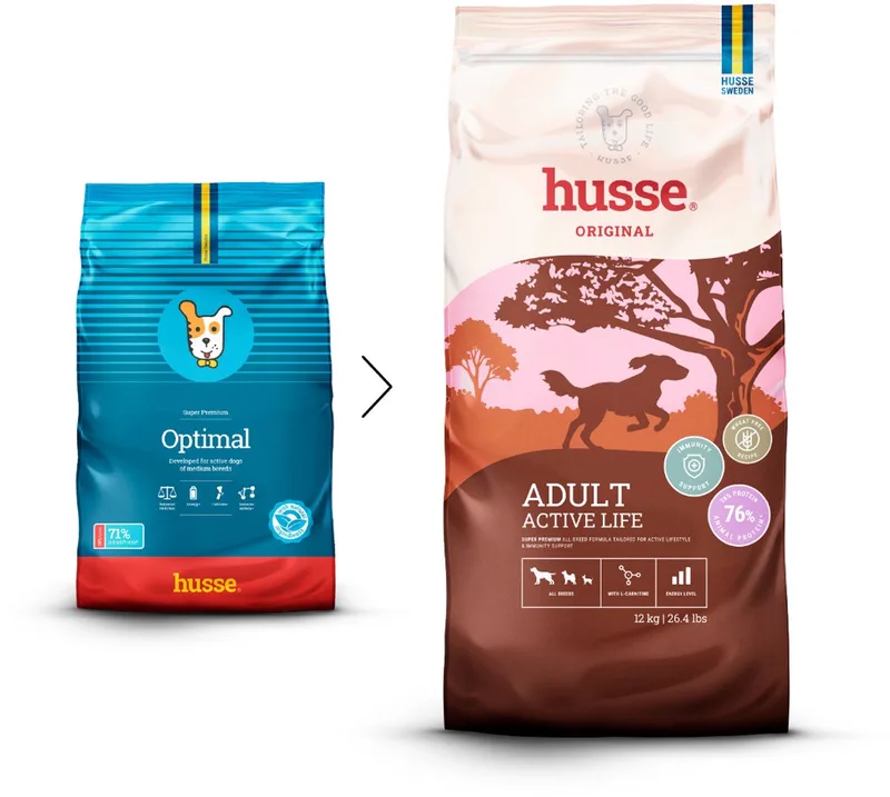 Optimal - Hondenvoer voor actieve honden, Hondenbrokken, Droogvoer, Hondenvoeding - Hondenvoer - 12 kg by Husse – product photo