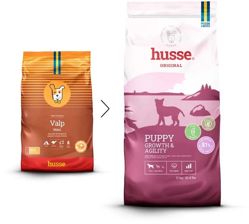Valp Maxi - Puppyvoer Droogvoer, Puppy Voer, Hondenvoer Droog, Hondenbrokken Junior - 5 x 100g Proefpakket van Husse – productfoto