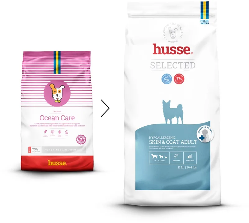 Zalm en Rijst - Hypoallergeen Hondenvoer, Hondenvoeding Droog, Hondenbrokken Hypoallergenic - 12 kg von Husse – Produktfoto