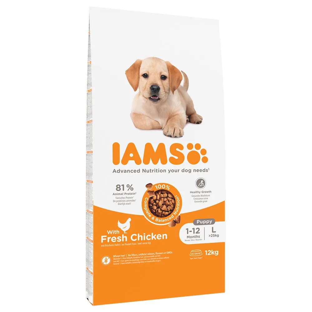 10 kg + 2 kg gratis! IAMS Advanced Nutrition droogvoer voor honden 12 kg - Puppy Large met Kip van IAMS – productfoto