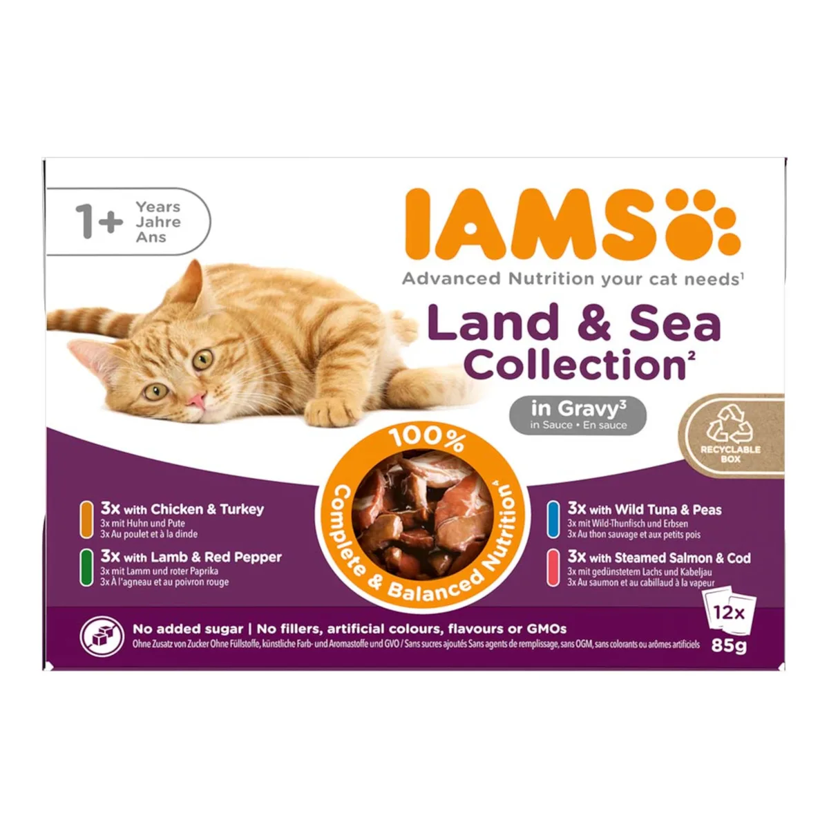 12x85g Land & Sea Mix in Saus IAMS Delights Kattenvoer van IAMS – productfoto