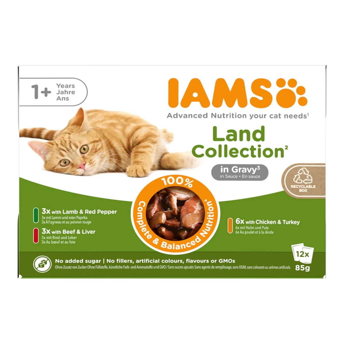24x85g Land Mix in Saus IAMS Delights Kattenvoer van IAMS – productfoto