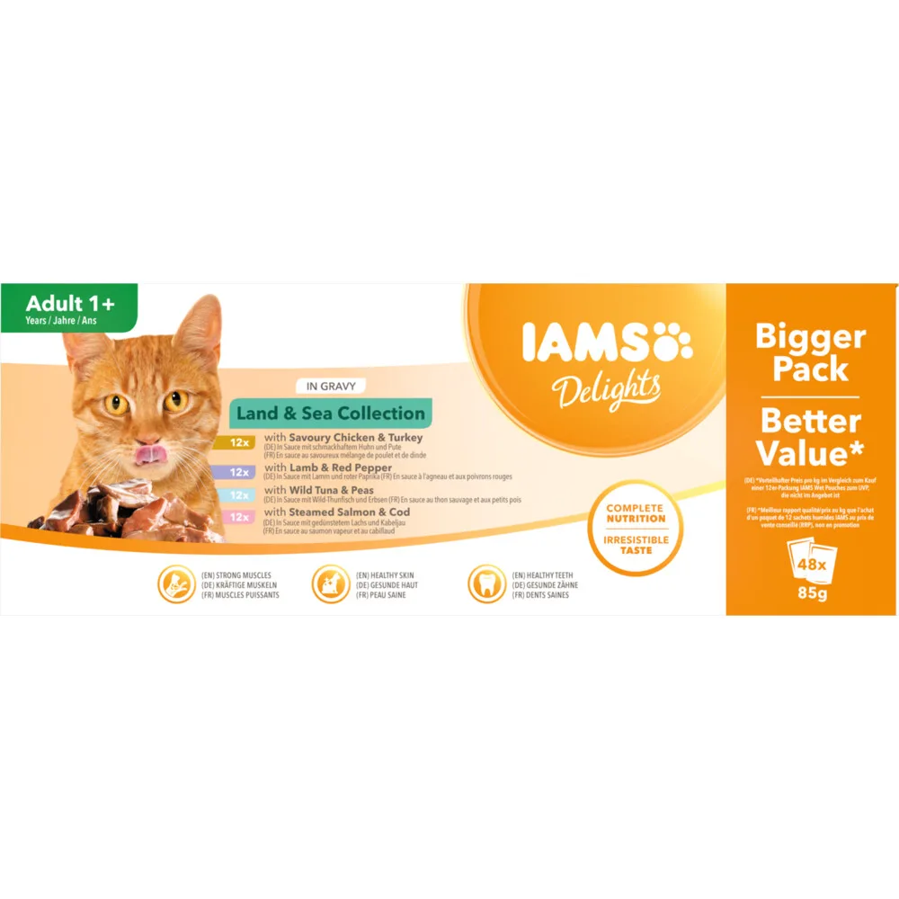 2x IAMS Delights Land - Sea in Saus 48 x 85 gr fra IAMS – produktbillede