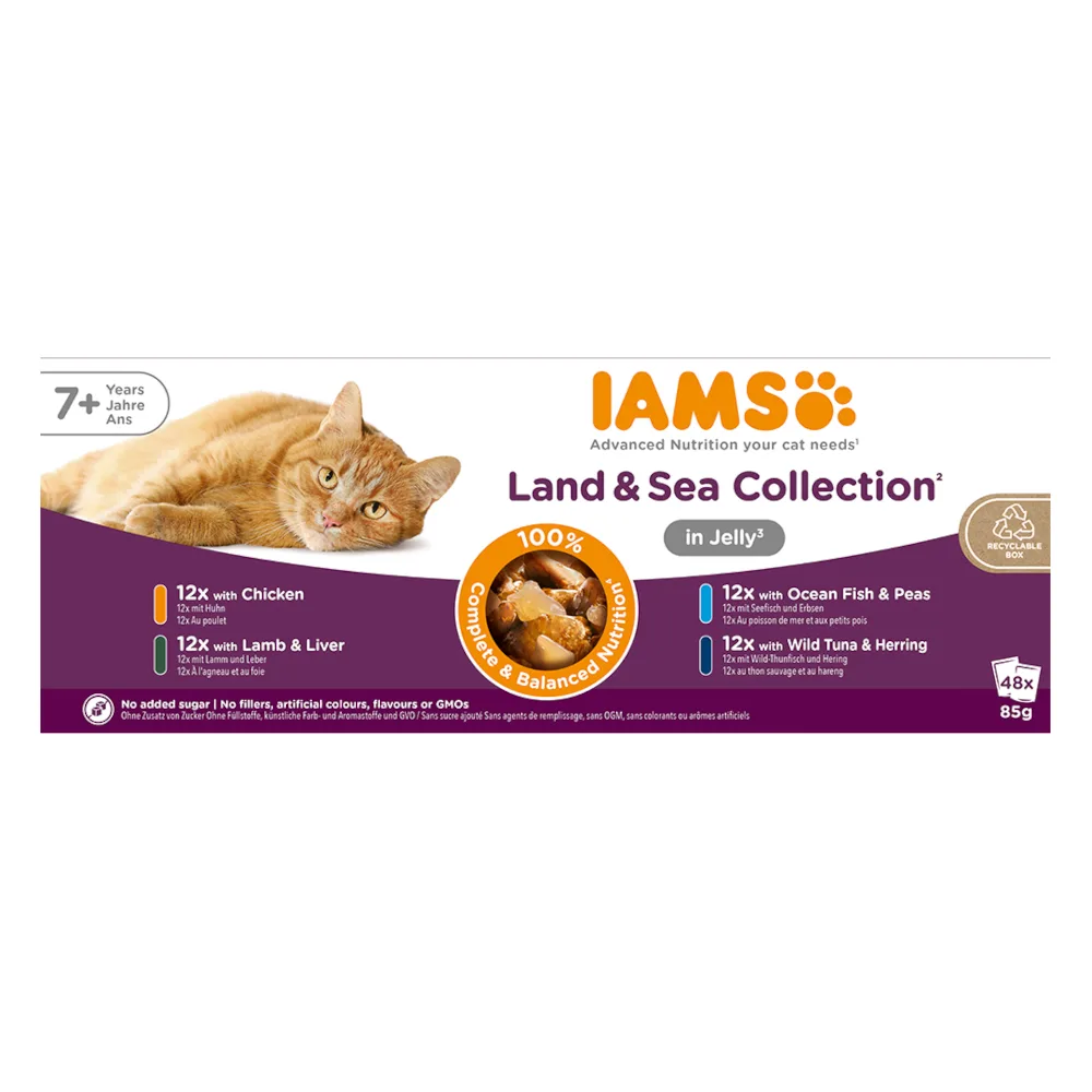 48 x 85g IAMS Advanced Nutrition Senior 7+ Land & Zee Collectie in gelei nat kattenvoer by IAMS – product photo