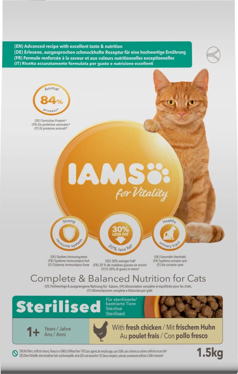 4x Iams Kat Adult Sterilised - Overweight Kip 1,5 kg von IAMS – Produktfoto