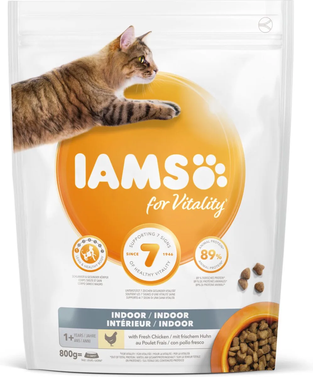 5x Iams Kat Adult Indoor Kip 800 gr fra IAMS – produktbillede