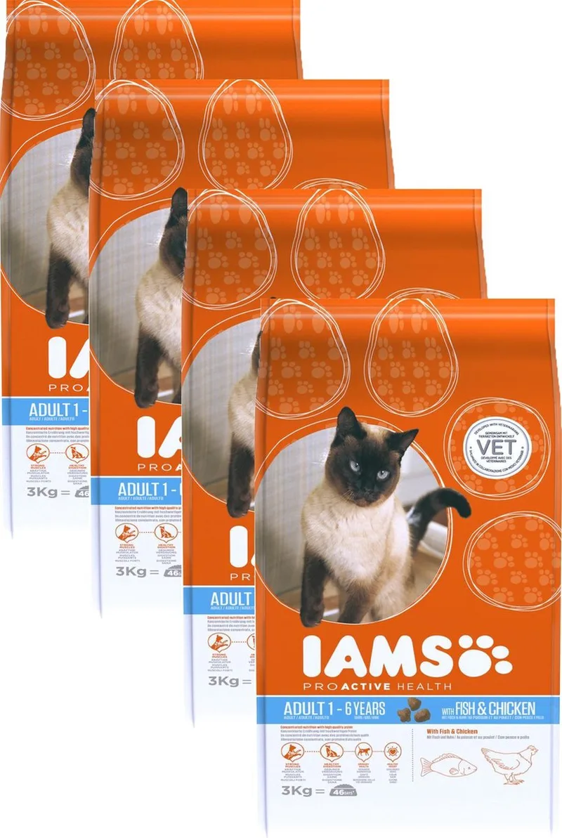 Cat Adult - Fish & Chicken - Kattenvoer - 4 x 3 kg - Voordeelverpakking de IAMS – photo produit