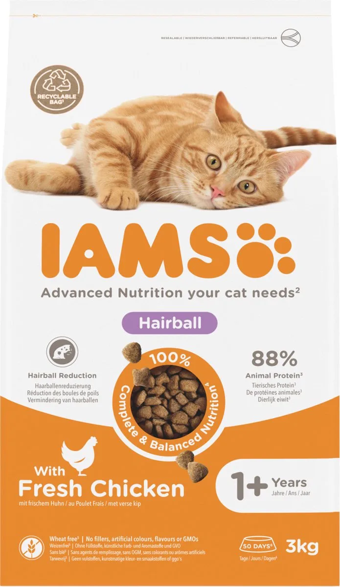 Cat Adult Hairball Kip - Kattenvoer - 3 kg von IAMS – Produktfoto