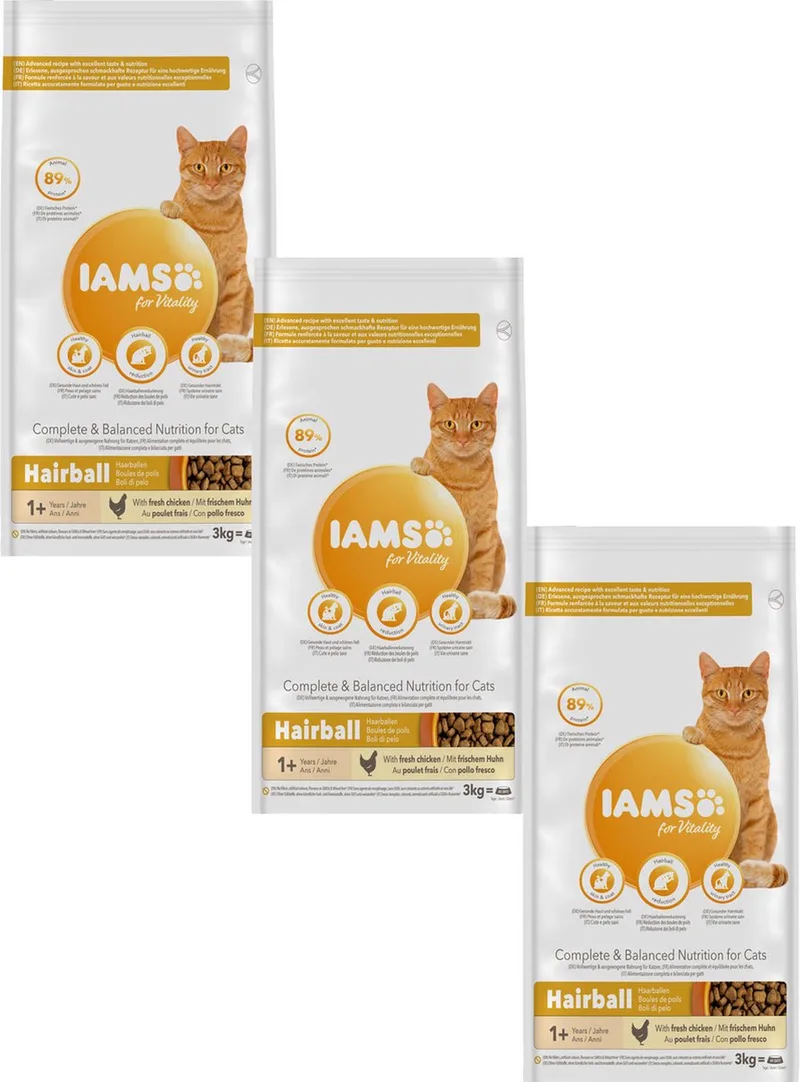 Cat Adult Hairball Kip - Kattenvoer - 3 x 3 kg von IAMS – Produktfoto