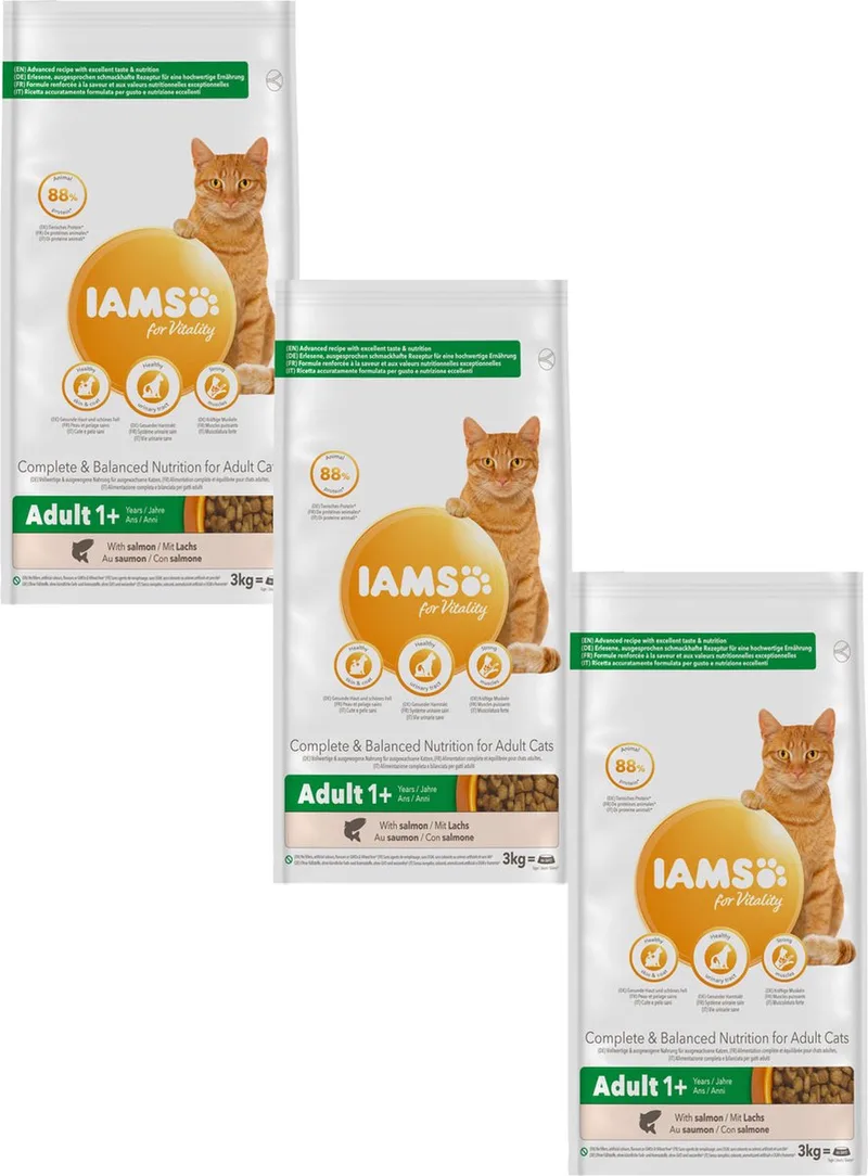 Cat Adult Zalm - Kattenvoer - 3 x 3 kg de IAMS – photo produit