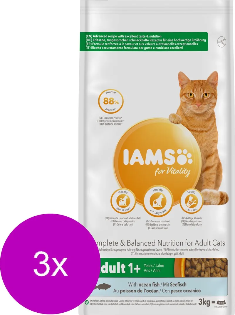 Cat Adult Zeevis - Kattenvoer - 3 x 3 kg de IAMS – photo produit